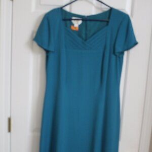 Talbots Pure Silk Dress; Size 10; Green; A Line; Knee length; Short Sleeve